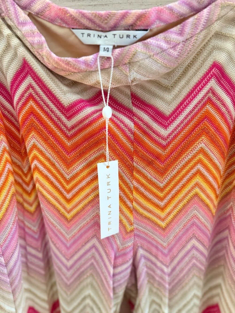 Trina Turk Penelope Pant-Pink Orange swim cover up Chevron sz 14 NWT - Picture 4 of 10